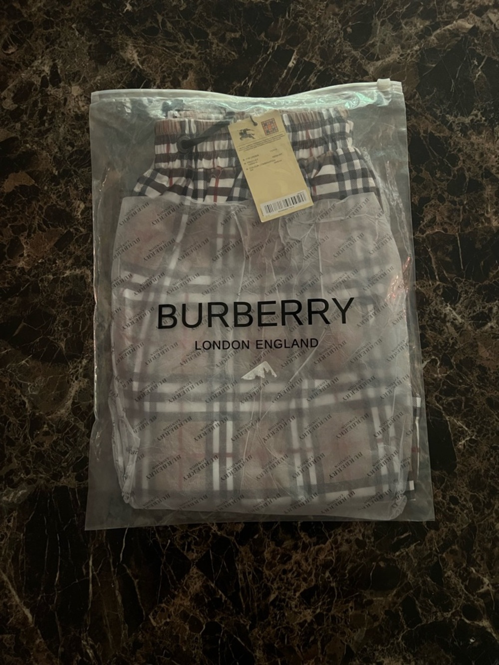 Burberry Beige Black White Classic Check Drawstring Shorts